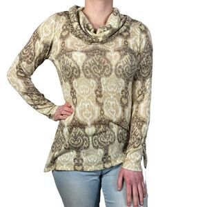 Allison Brittany Cream And Brown Cowl Neck Bohemian Top